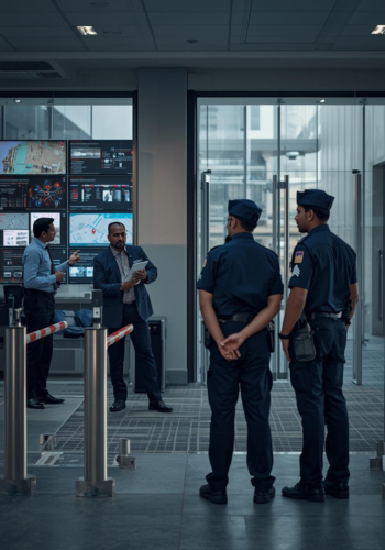 Professional Security Control Room with Advanced Monitoring Systems and Security Personnel